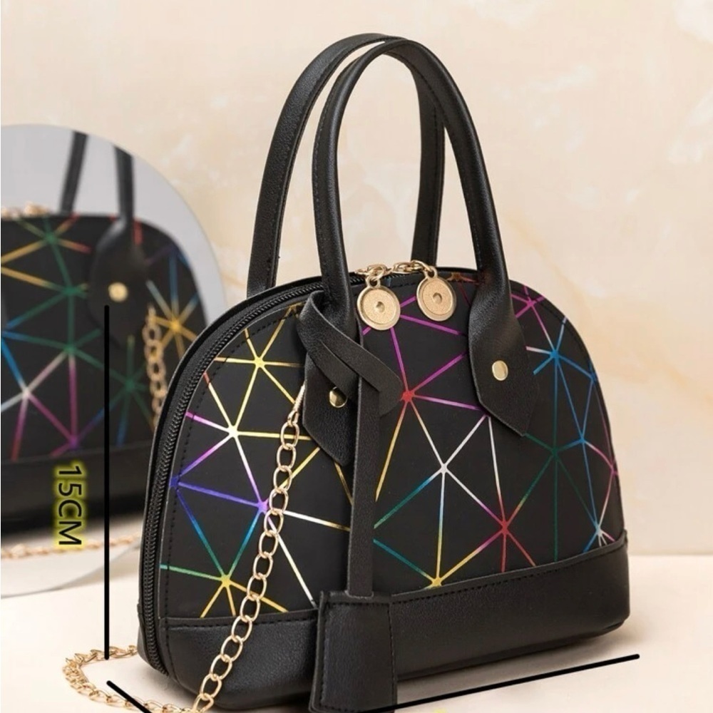 Black Geometric Ombre Design Dome Mini Bag - Picture 6 of 14